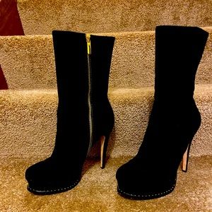 DKNY Teryn Black Suede Mid-Calf Boots